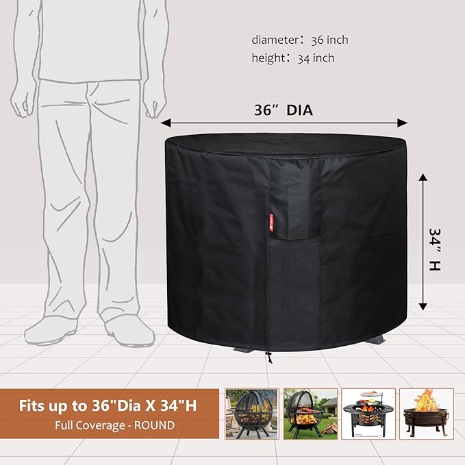 SheeChung Fire Pit Cover 36"x34" for Ikuby Fire Pit Sphere,Waterproof Heavy Duty 600D Round Fire Pit Cover for Outdoor Large Globe/Ball Firepit,Fits Propane Gas Fire Pit