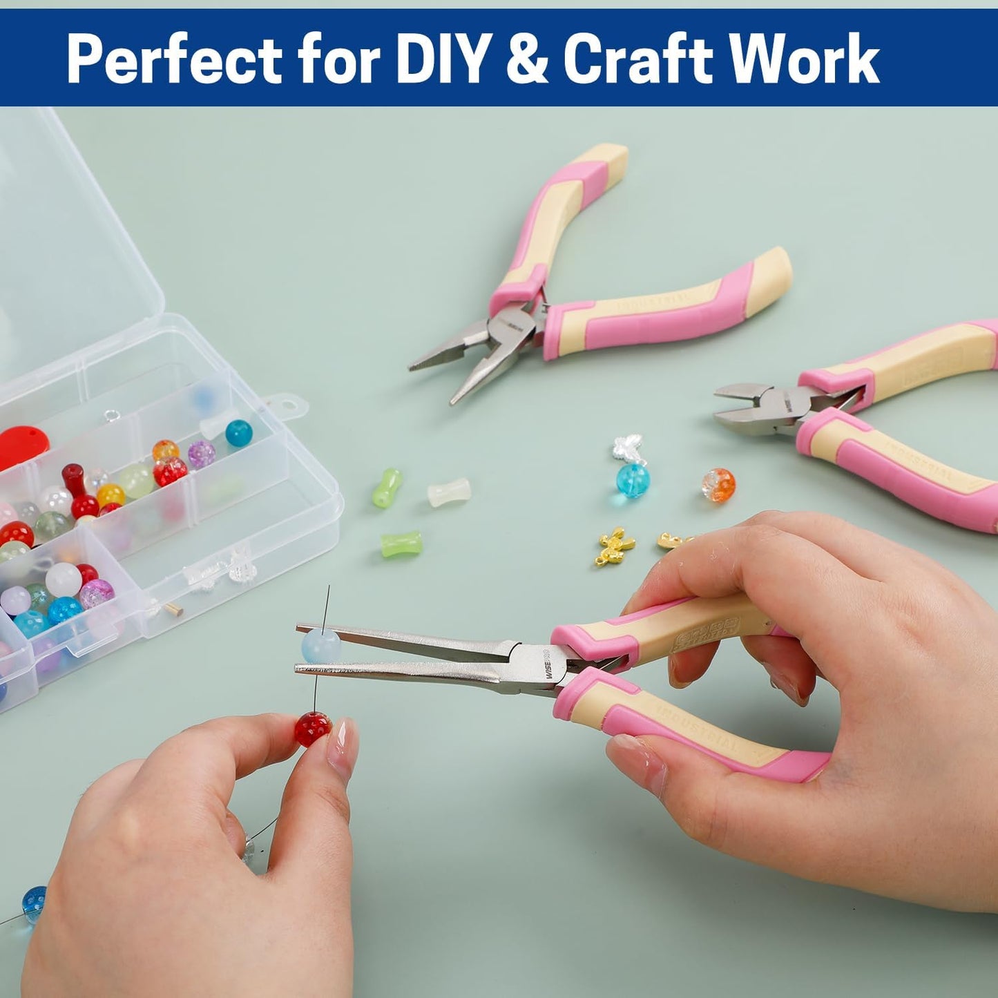 3 PCS Mini Pliers Set, Pink Jewelry Pliers Kit with Needle Nose, Diagonal and Long Nose, Small Plier Tool for Jewelry Making, DIY Crafts, Beading and Electronic Repair