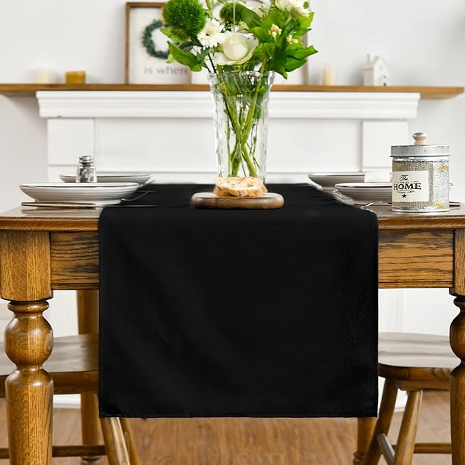 Artoid Mode Black Table Runner, Seasonal Halloween Washable Kitchen Dining Table Decoration for Home Party Decor 13x72 Inch