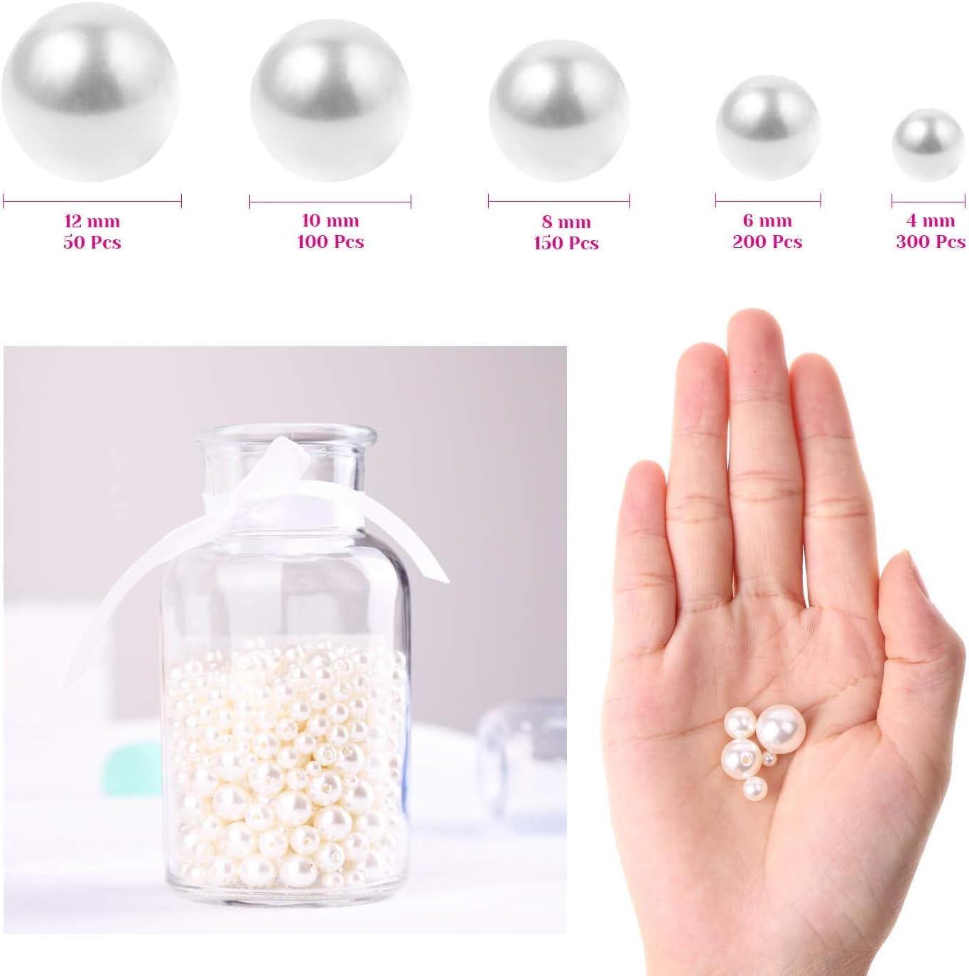 Pearl Beads, Anezus 800pcs Ivory Pearl Craft Beads Loose Pearls for Jewelry Making, Crafts, Decoration and Vase Filler (Assorted Sizes)