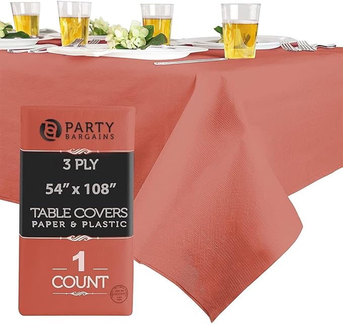 PARTY BARGAINS Disposable Table Covers - 54" X 108" [1 Count] Red Table Cover, 3 Ply Paper & Plastic Tablecloth