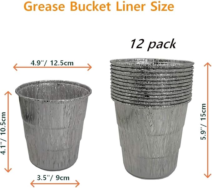 Drip Grease Bucket and 12-Pack Liners for Traeger 20/22/34 Series, Pit Boss etc Pellet Grill Smoker (Black 12)