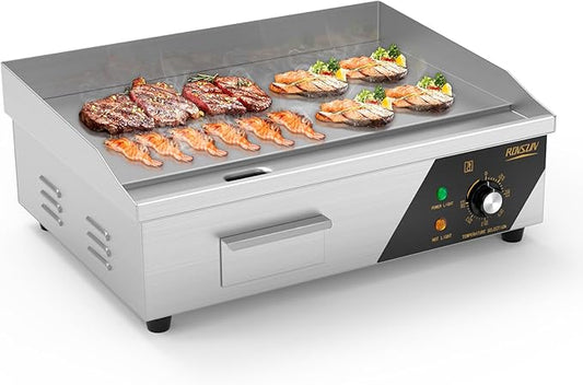 ROVSUN 22" Electric Countertop Flat Top Griddle, 1600W Electric Griddle, Teppanyaki Grill Stainless Steel with Adjustable Temperature Control 122°F-572°F for Home Restaurant Commercial