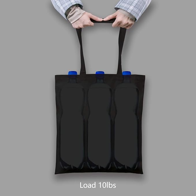 TOPDesign 6-Pack Economical 16"x15" Black Cotton Tote Bag, Lightweight Medium Reusable Grocery Shopping Cloth Bags, Suitable for DIY, Advertising, Promotion, Gift, Activity