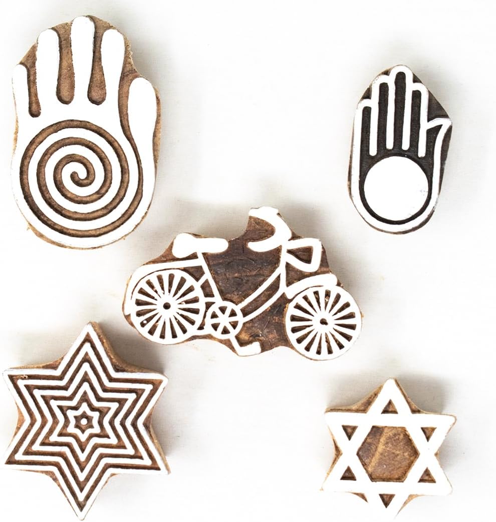 Hashcart Wooden Stamp Block, Printing Stamp Design Set | Block for Printing Saree Border | Dresses, Craft Card Making, Scrapbook, Clay Pottery | Set of 5