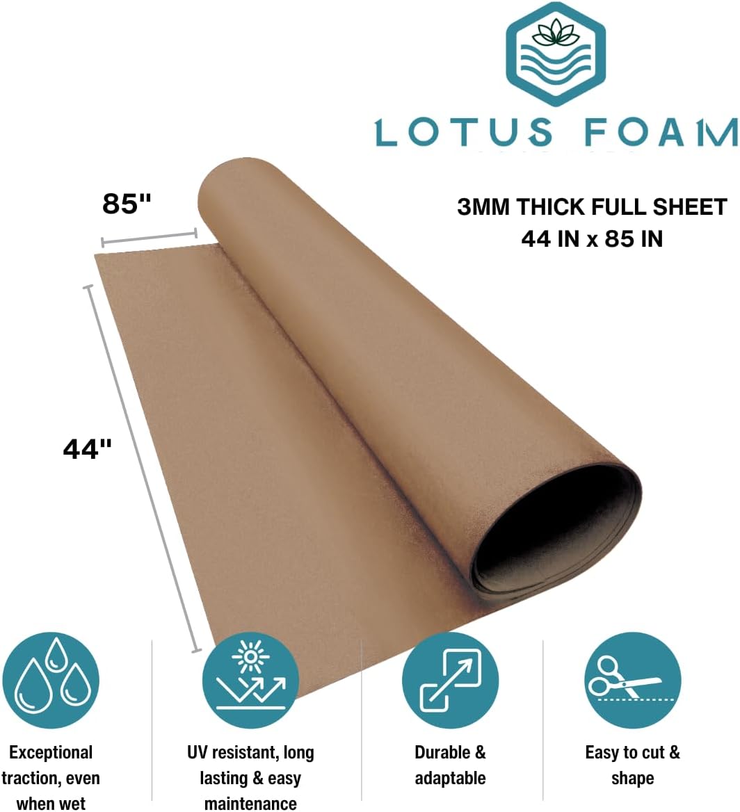 LotusFoam Large 3mm EVA Foam Sheet - 44"x 85" High Density Foam 130 kg/m3 for Cosplay, Costumes, Crafts, Flooring, Outdoor Use - 35 Colors (Camel) - Camel