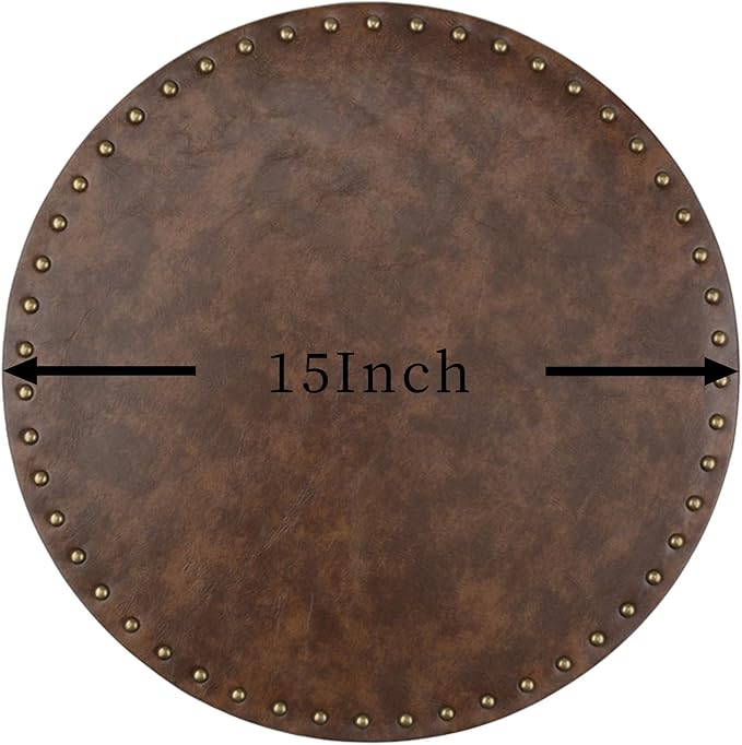 Round Placemats Set of 6, Waterproof Oilproof PU Place Mats, Heat Resistant Anti-Slip Faux Leather Table Mats for Indoor & Outdoor Use, Dark Brown