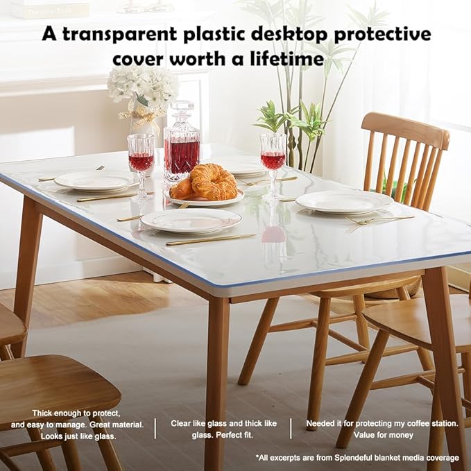 38x72 PVC Clear Table Protector Transparent Vinyl Table Cover Mat Desktop Topper Rectangular Table Protective Pads for Dining Room Play Table Wood Grain Kitchen Countertop Plastic Tablecloth Cover