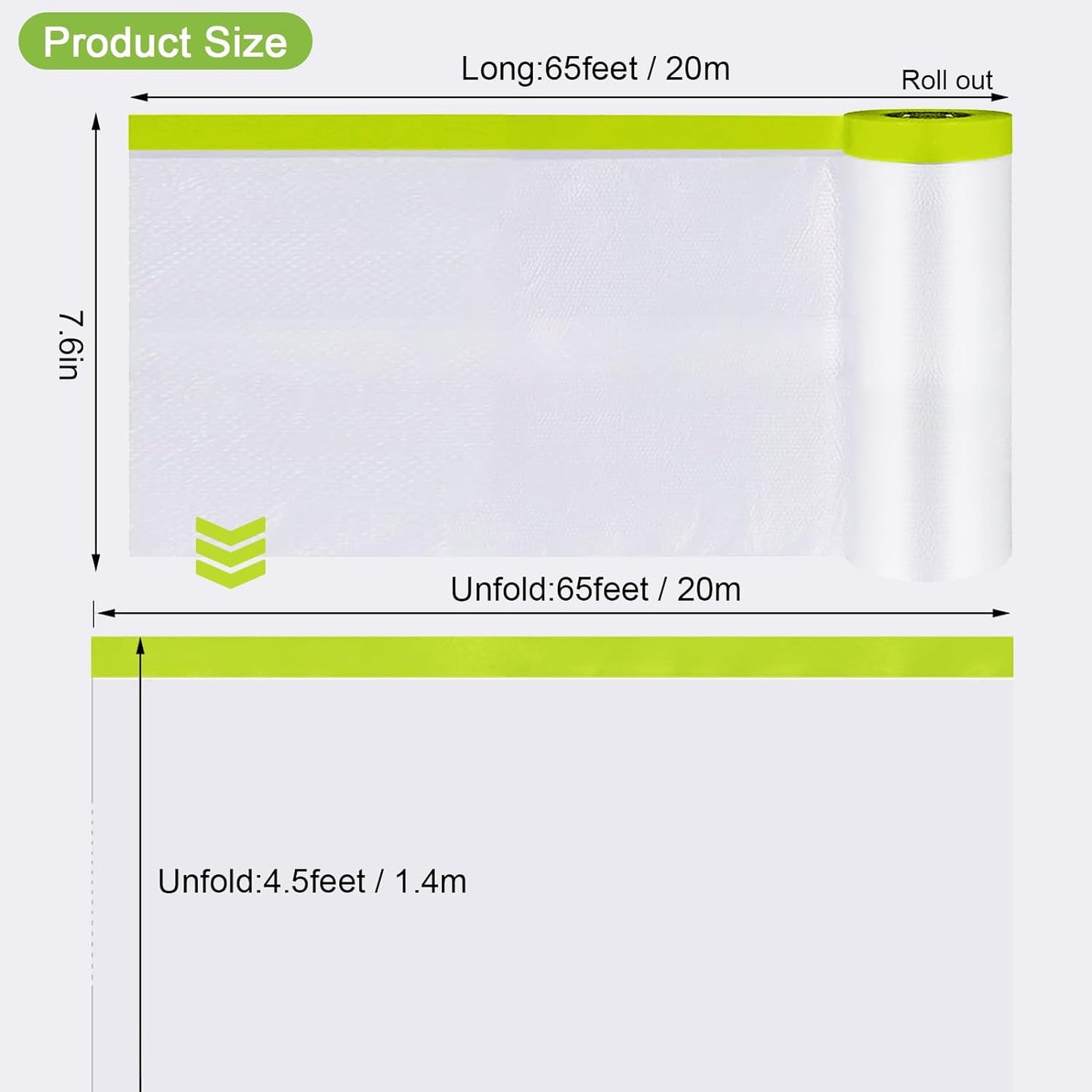 Pre-Taped Masking Film-55inx65ft Tape and Drape Painters Paper Rolls, Plastic Painting Film for Automotive Painting Covering （Masking Film:3rolls,Tape:2rolls）