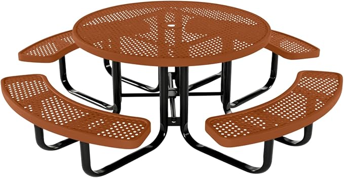 COATEDOUTDOORFURNITURE Heavy-Duty Portable Outdoor Kids Table with Umbrella Hole, Punched Steel Kids Picnic Table, Commercial-Grade, Made in America (46 in, Round, Childrens, Textured Copper)