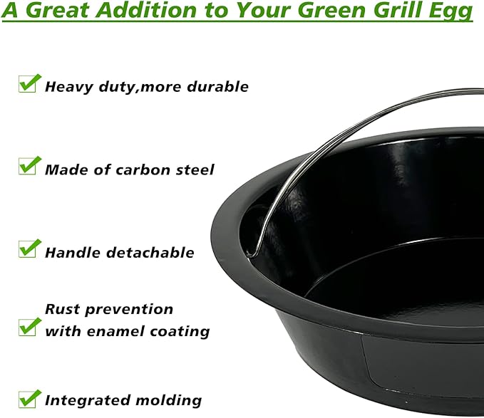 KAMaster Ash Can with Handle Compatible with XL Big Green Egg,Charcoal Ash Collector Must Haves Green Eggs Accessories Carbon Steel Ash Pot with Enamel Coating Steel Folding Handle Kamado Ash Basket