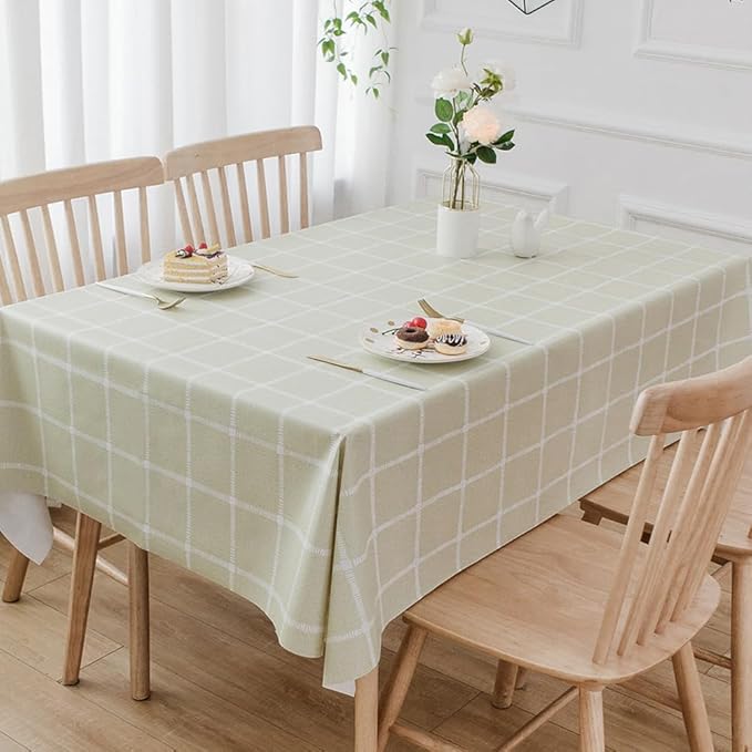 TruDelve Vinyl Table Cloth Sage Green Plastic Table Cover Rectangle Tablecloth Waterproof Outdoor Tablecloths Picnic Tables Cover (54'' x 78'', Plaid-3)