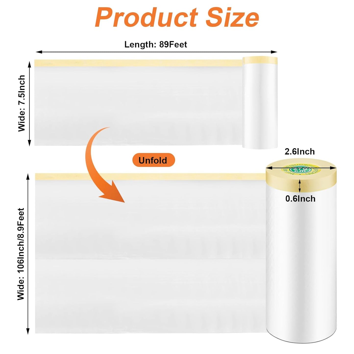 4 Rolls Painters Plastic with Tape, 8.9Ft x 89Ft Pre-Taped Masking Paper for Painting Automotive Masking Film Paint Adhesive Protective Film Roll for Painting Covering Walls Windows Auto Body