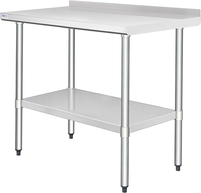 HARDURA Stainless Steel Table with Backsplash Metel Prep Table Commercial Kitchen Workbench 24x48 Inches NSF