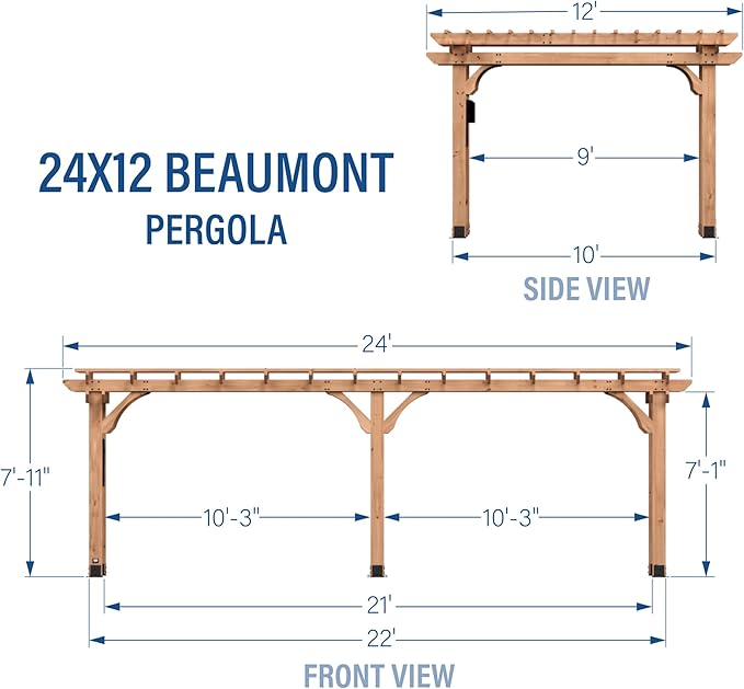 Backyard Discovery Beaumont 24' x 12' Traditional Cedar Wood Pergola Kit with Trellis Roof, All-Season Durability, High-Wind Rating, PowerPort, Shade for Outdoor Patio, Deck, Garden, and Entertaining