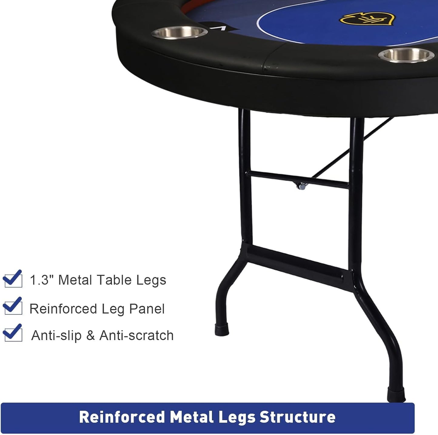 Upgrade Foldable Poker Table for 10 Players - Texas Holdem & Blackjack Board Game Table - Large Casino Table with 10 Stainless Steel Cup Holders & Padded Rails - Perfect for Texas Casino Leisure Game