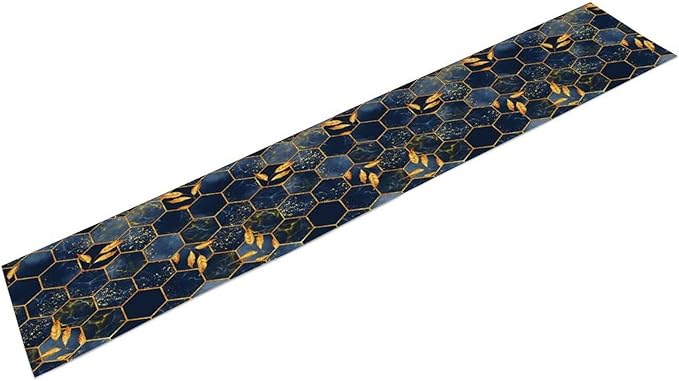 Marble Table Runner, Dark Blue Gold Modern Marble Leaf Aesthetic Geometric Table Runner for Indoor Home Living Room Party Dining Kitchen 13x120in