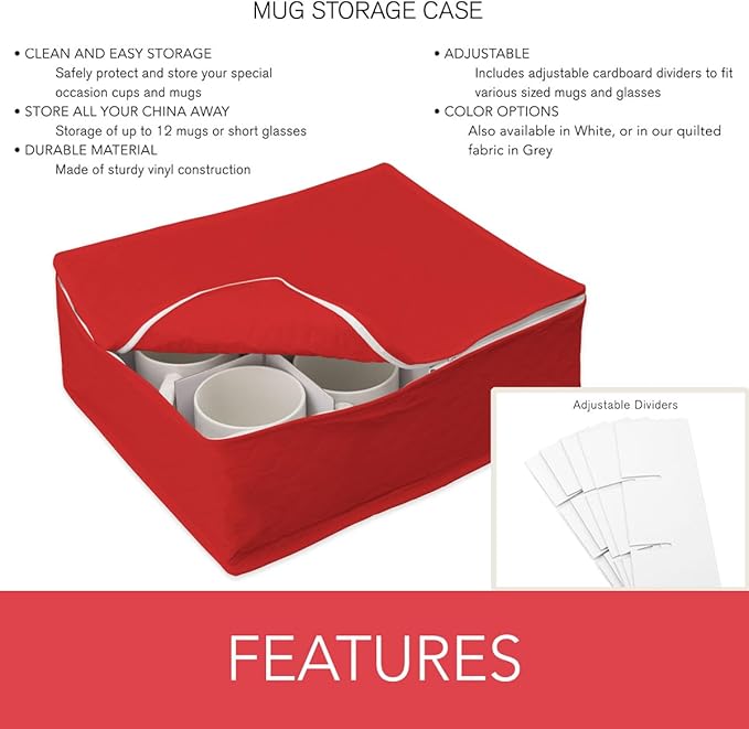 LAMINET Quilted Mug/Cup Storage Case - Holds Up to 12 Mugs/Cups - RED