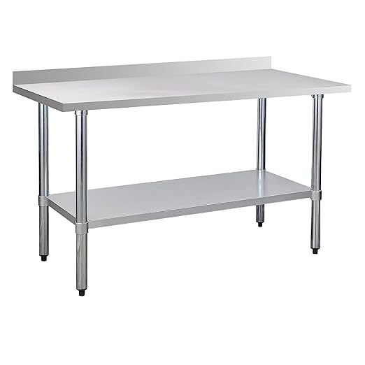 Stainless Steel Work Table 24 x 60 Inch, NSF Commercial Prep Table with Undershelf, Heavy Duty Food Prep Workstation with Backsplash