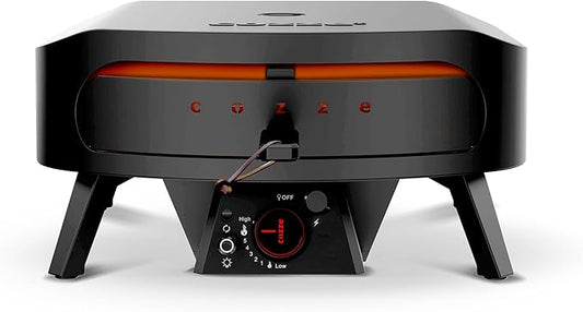 17" Gas Pizza Oven with Rotating Pizza Stone for Easy Restaurant-Style Pizza at Home – Triple Burner, Built-In Thermometer, Fast 15-Min Preheat, Portable Outdoor Pizza Oven