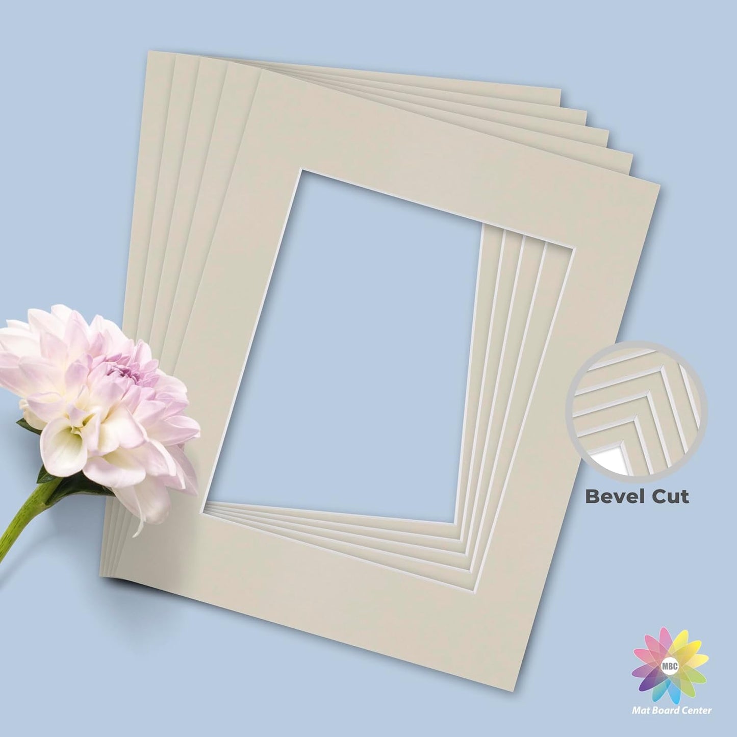 Mat Board Center, Pack of 10, 11x14 Mats for 8x10 Photos Light Gray Color - Bevel Cut, Acid Free, 4-ply Thickness, White Core - for Pictures, Photos, Framing