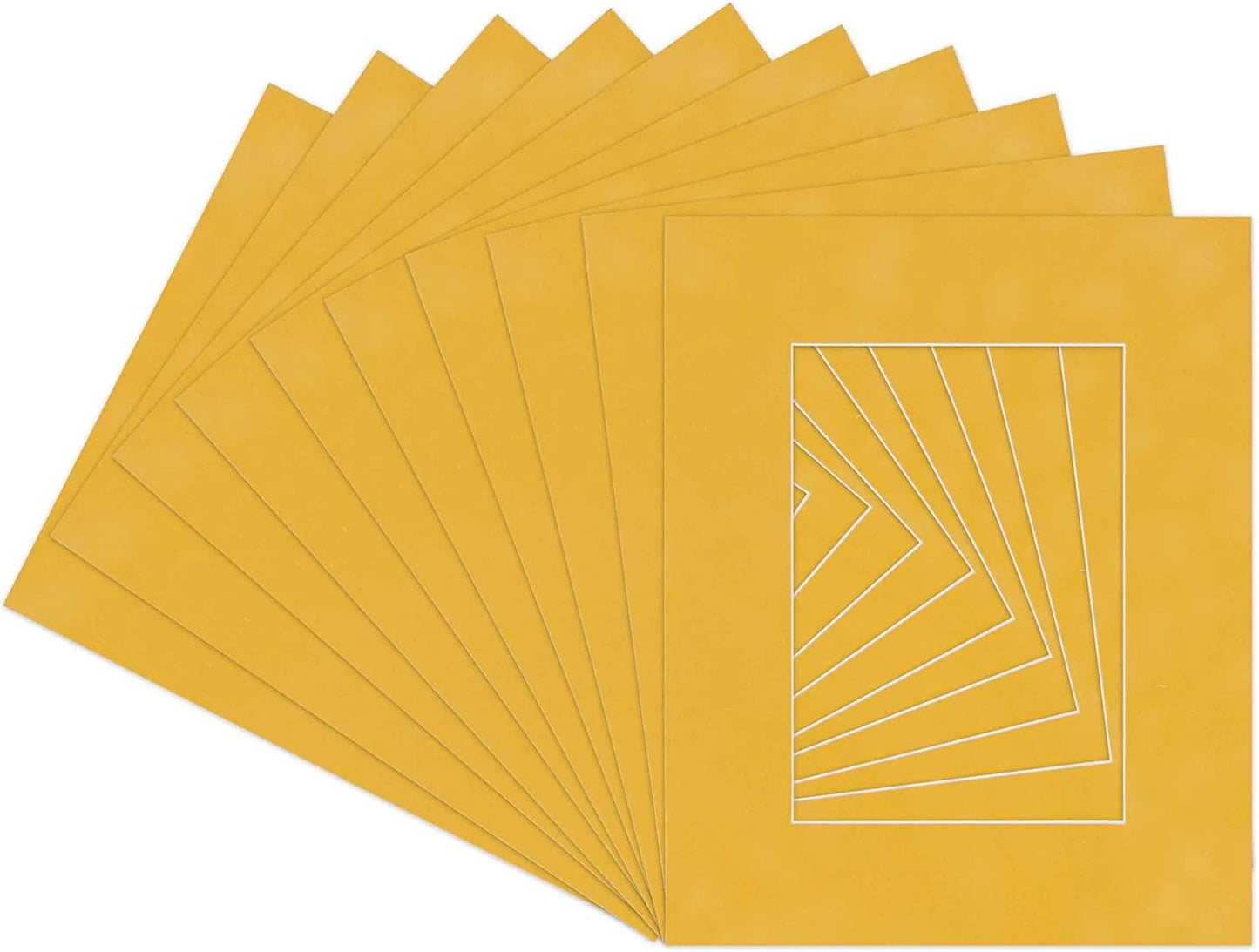 Pack of Ten Acid Free 11x14 Mats Bevel Cut for 8.5x11 Photos - Sunrise Yellow Suede Precut Matboards With Backing Boards and Self Seal Bags for Pictures, Framing - 4-ply Thickness