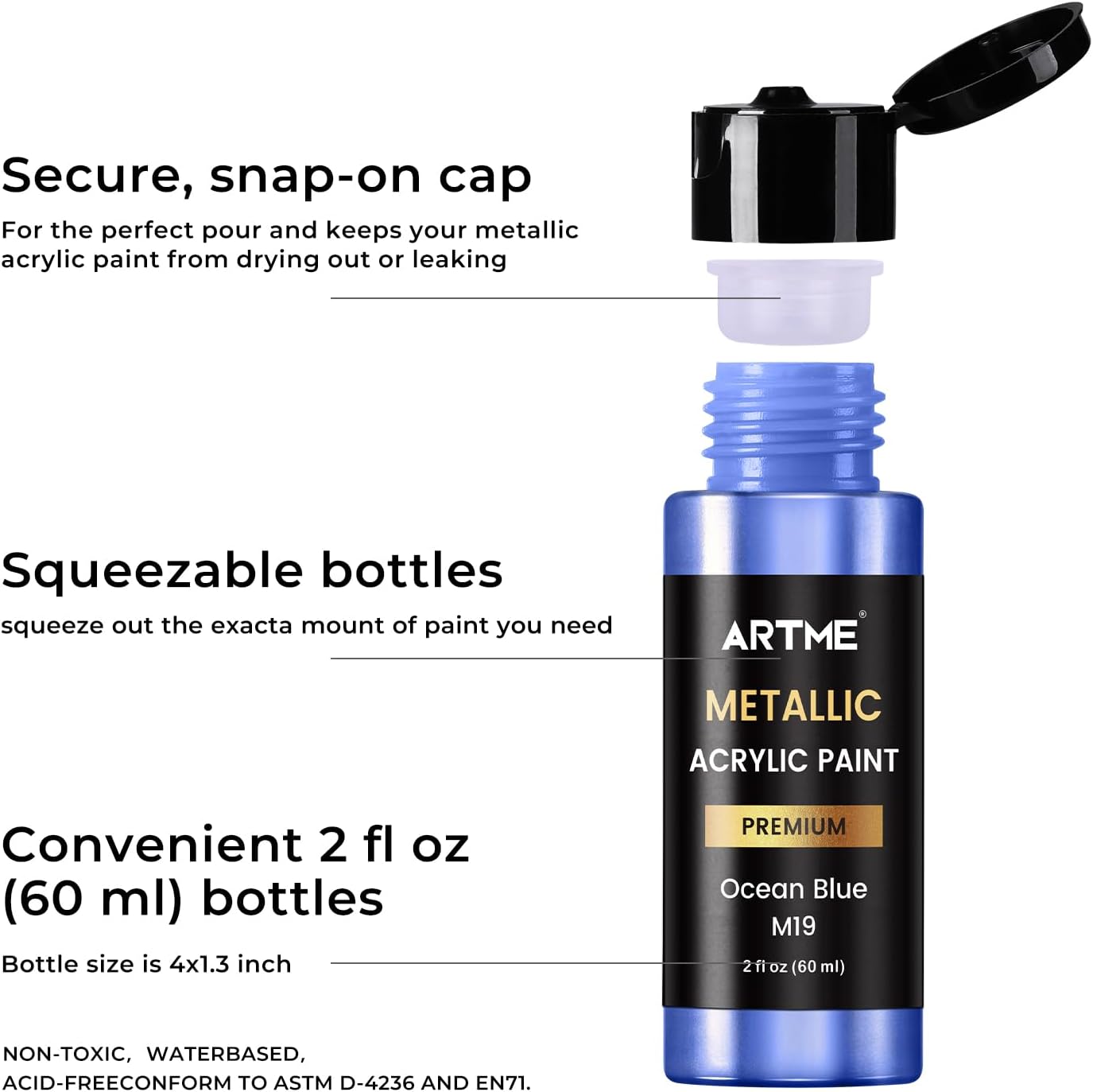 ARTME Metallic Acrylic Paint Set, 24 Metallic Colors in 2 oz/60ml Bottles, Metallic Shining Acrylic Paint, Rich Pigments Paint Perfect for Artists, Beginners on Canvas, Rocks, Wood, Fabric, Ceramic