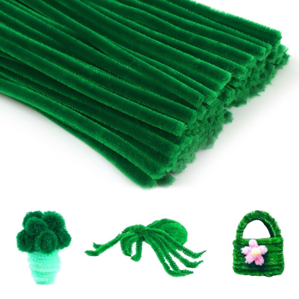 100 Pieces Pipe Cleaners Chenille Stem, Green Pipe Cleaners Set for Pipe Cleaners Christmas Tree DIY Arts Crafts Decorations, Chenille Stems Pipe Cleaners (Dark Green)