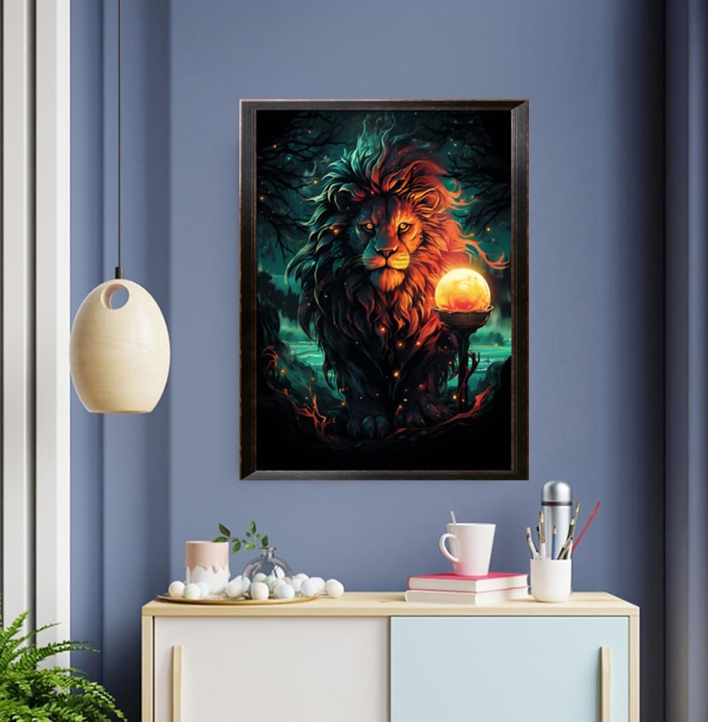 Leczany Cross Stitch Stamped Kit for Adults or Kids - Lion and Magic Crystal Ball | DIY Embroidery Starter Patterns Craft Kit Needlepoint for Beginner | 11CT, 3 Strands | 16.5x21.7 inches