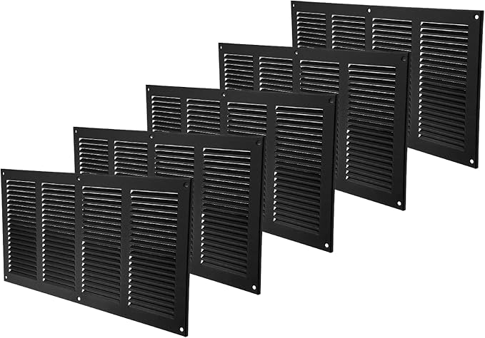 Vent Systems 16" x 8" Inch Anthracite Metal Air Vent Cover - Louvered Wall Grille with Built-in Mesh Screen - Weather Resistant HVAC Duct Cover for Exhaust & Supply in Home, Garage - Indoor & Outdoor