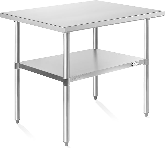 KUTLER Stainless Steel Table 24 x 36 Inches, NSF Heavy Duty Commercial Kitchen Prep and Work Table with Undershelf for Restaurant, Hotel, Home