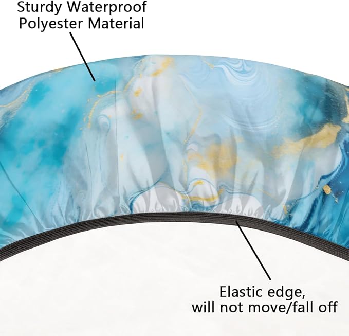 Marble Pattern Ink Blue Round Table Cloth Cover, Elastic Edge Waterproof Wipeable Tablecloths 36"-42" Polyester Tablecloth for Party Restaurant Banquet Holiday Camping Outdoor Picnic