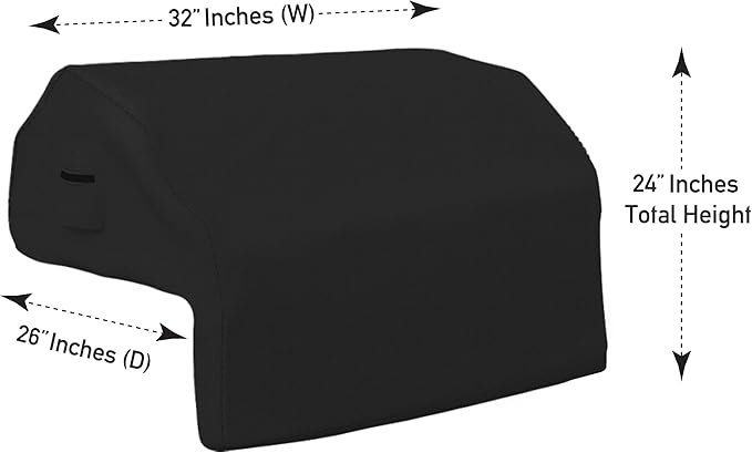 Covers & All Built-in Outdoor Grill Cover, Durable 12 Oz Waterproof Cover Max Material with Air Pocket & Elastic for Snug Fit (32" W x 26" D x 24" H Inches, Black)