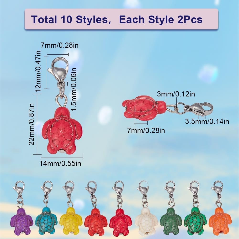 SUNNYCLUE Turtle Beads Stitch Markers, 20Pcs Crochet Knitting Markers with Lobster Clasp Charms for Sewing Quilting