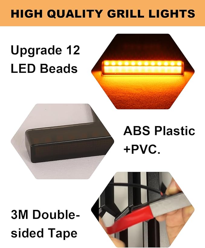 LED Grill Light for 2025 2024 Chevrolet Silverado Raptor Grille Lights Amber Warning Front Bumper Lamp 2019-2023 Silverado Accessories 4Pcs (Yellow)