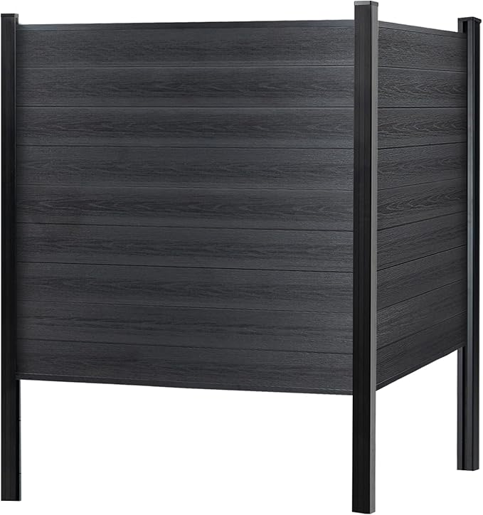 Mondaria Fence Privacy Screen with 8ft In-ground Posts, 6ft(H) x 6ft(W) Wood Plastic Composite Fence Panels Weather-Resistant Outdoor Fence for Backyard/Garden (Black, 1 Post)