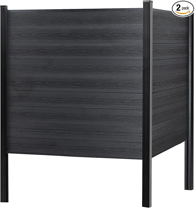 Mondaria Fence Privacy Screen with 8ft In-ground Posts, 6ft(H) x12ft(W) Wood Plastic Composite Fence Panels Weather-Resistant Outdoor Fence for Backyard/Garden (Black, 3 Posts)
