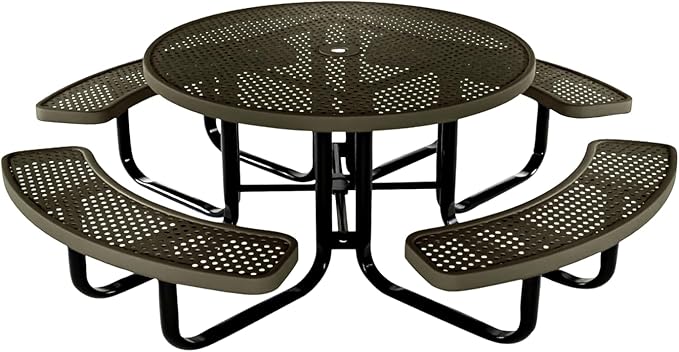COATEDOUTDOORFURNITURE Heavy-Duty Portable Outdoor Kids Table with Umbrella Hole, Punched Steel Kids Picnic Table, Commercial-Grade, Made in America (46 in, Round, Childrens, Textured Gold Vein)