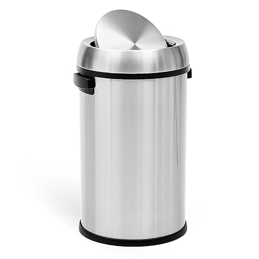GarveeHome 17 gal/65 L Swing Top Trash Can, Stainless Steel Rubbish Bin, Commercial Grade Waste Container, Round Garbage Can for Outdoor, Home Office, Restaurant, Silver
