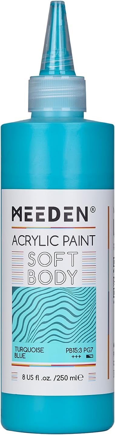 MEEDEN Turquoise Blue Acrylic Paint: Matte Finish 250ml/8.45oz Soft Body Bulk Acrylic Colors in Matte Finish - Fluid Flow Art Paints for Artists Canvas Painting