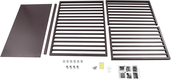 Air Conditioner Fence with Top Cover, 4 Panels 43.3 "L x 23.6 "W x 31.5 "H Privacy Fence Panels for Outside, Freestanding Metal Trash Can Hider Outdoor, No-Dig Air Conditioner Sun Blocker Kit (Brown)