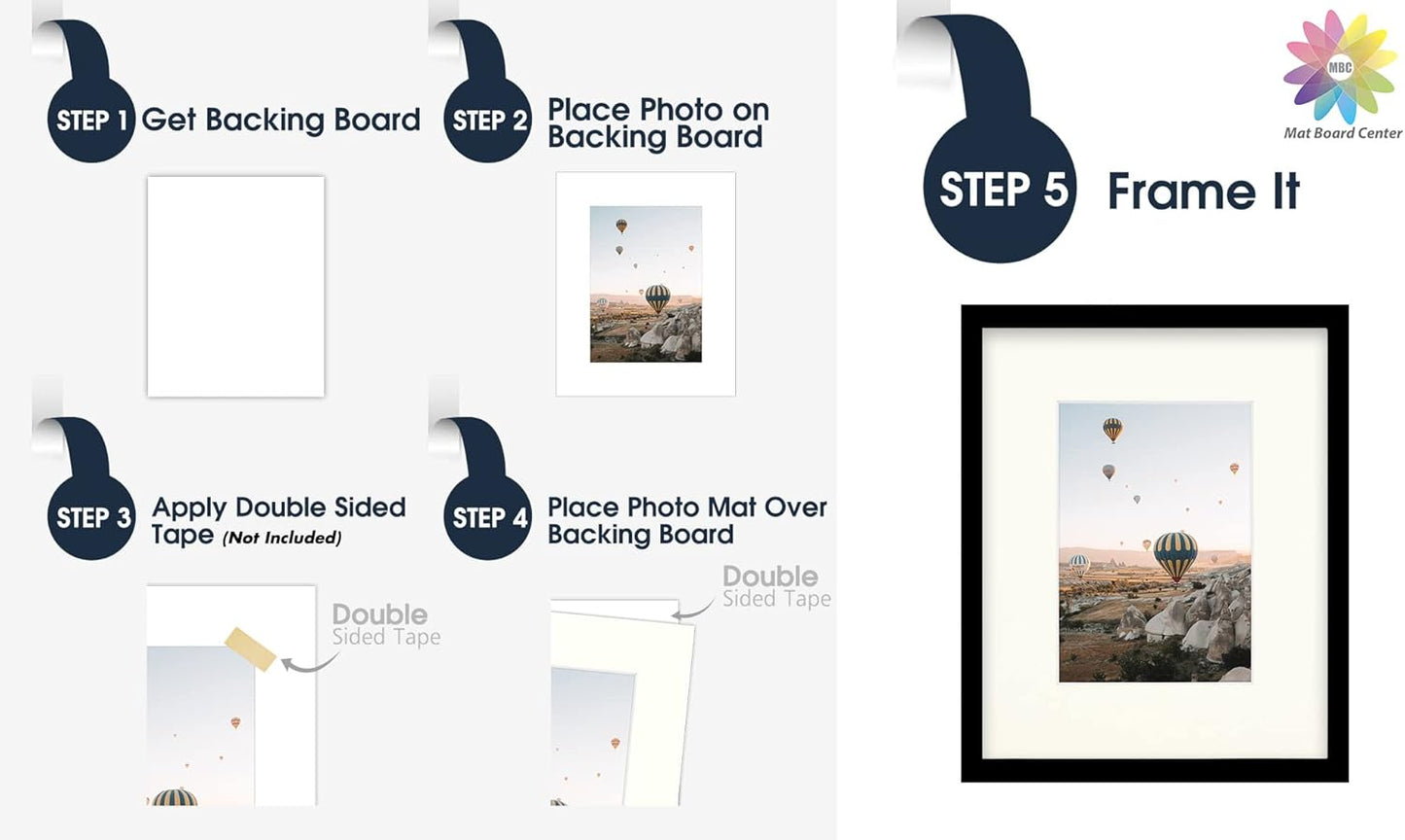 Mat Board Center, Pack of 10, 8x10 for 5x7 Ivory Turret Color Mats - Bevel Cut, Acid Free, 4-ply Thickness, White Core - for Pictures, Photos, Framing