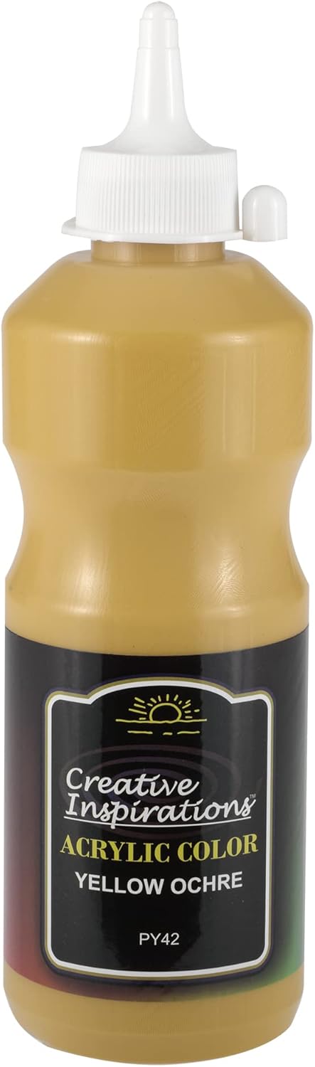 Creative Inspirations Acrylic Paint - Yellow Ochre - 500 mL Bottle - Smooth & Creamy Consistency, Vibrant Pigmentation, Great Coverage for Artists - Clean Up with Soap & Water