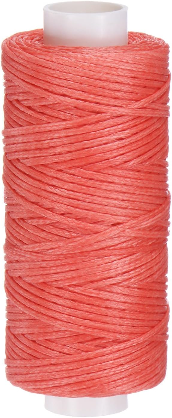 uxcell Leather Sewing Waxed Thread, 55 Yards / 50m 0.8mm 150D Flat Polyester All-Purpose Threads for Leather Crafts, Bookbinding, Dark Pink