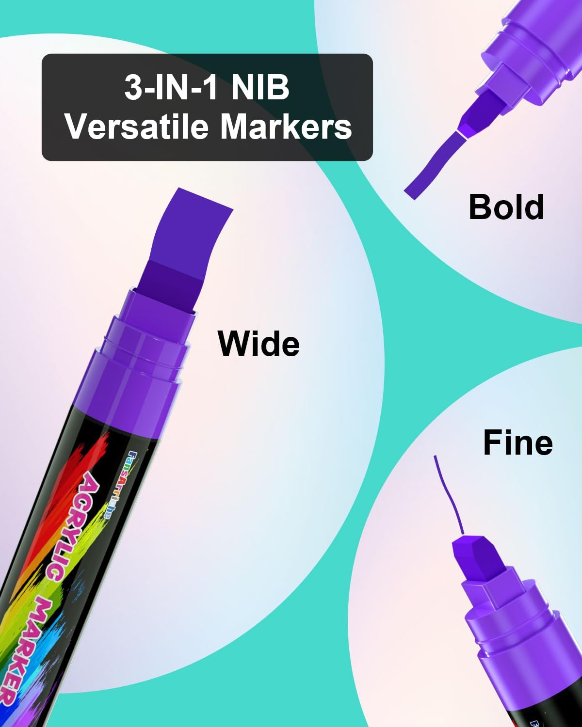 FansArriche Acrylic Paint Markers, 15mm Jumbo Felt Tip, 18 Colored Waterproof and Permanent Paint Pens for Tagging, Signs, Calligraphy, and Outdoor Paintings