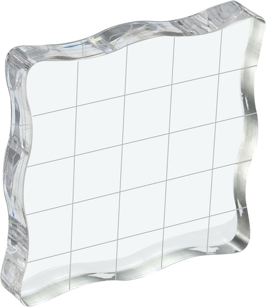 PATIKIL 2" x 2" Acrylic Stamp Block, Clear Stamping Block with Grid Lines Decorative Mounting Blocks Wave for Scrapbooking DIY Crafts Card Making
