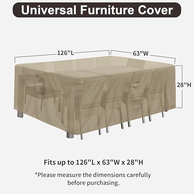 PureFit Patio Furniture Covers, Outdoor Table Furniture Cover Waterproof Rectangle, Patio Sectional Couch Set Cover for Deck, Lawn and Backyard, UV Resistant, 126"L x 63"W x 28"H, Camel