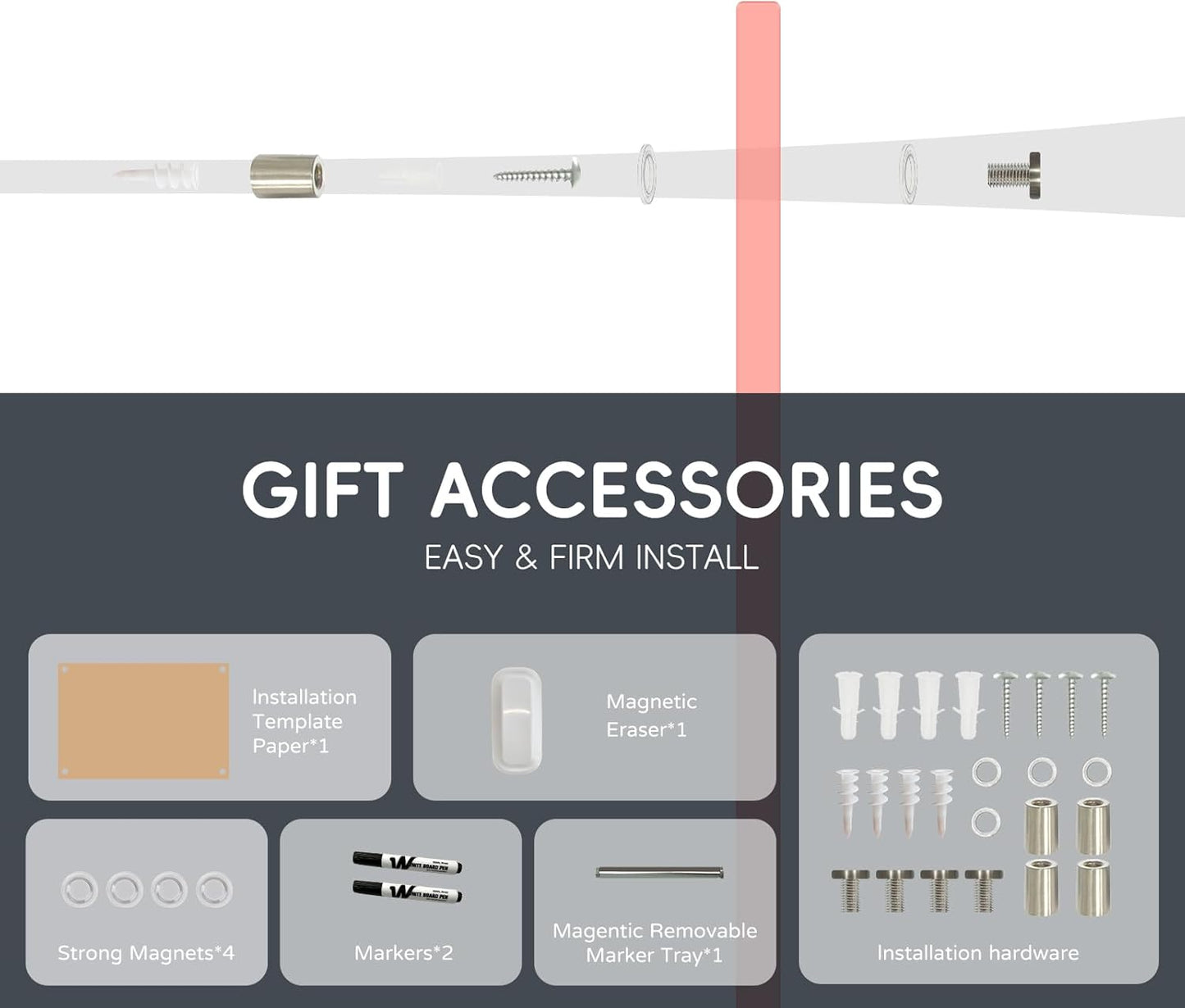 Magnetic Glass Whiteboard - Glass Dry Erase Board 48"x36" Large Frameless Glass Board for Walls Office School and Home, Red