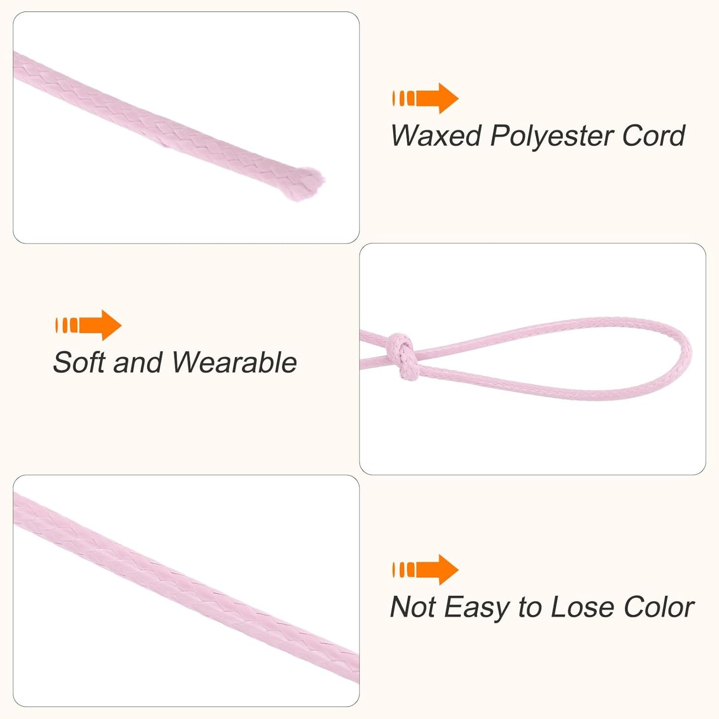 MECCANIXITY Waxed Cord 0.5mm Waxed Polyester Cord 175 Yard Light Pink