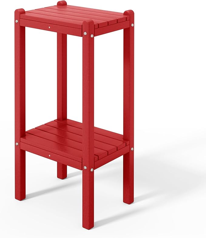 Costaelm Paradise 36"" Outdoor Adirondack HDPE 2-Tier Patio Side Table, Red, COS02990